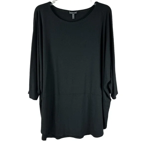 Eileen Fisher Sz XL Shirt Women's Black Knit Minimalist Spandex Blend Flaw - Picture 1 of 7